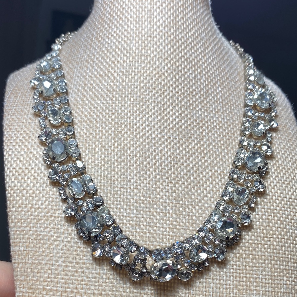 Crystal Statement Necklace - Silver Rhinestone Co… - image 2